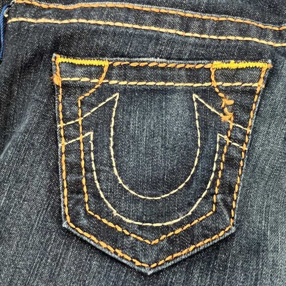 True Religion Straight Satin Big T Jeans Size 28 Dark Wash USA Made Low Rise - Picture 11 of 16